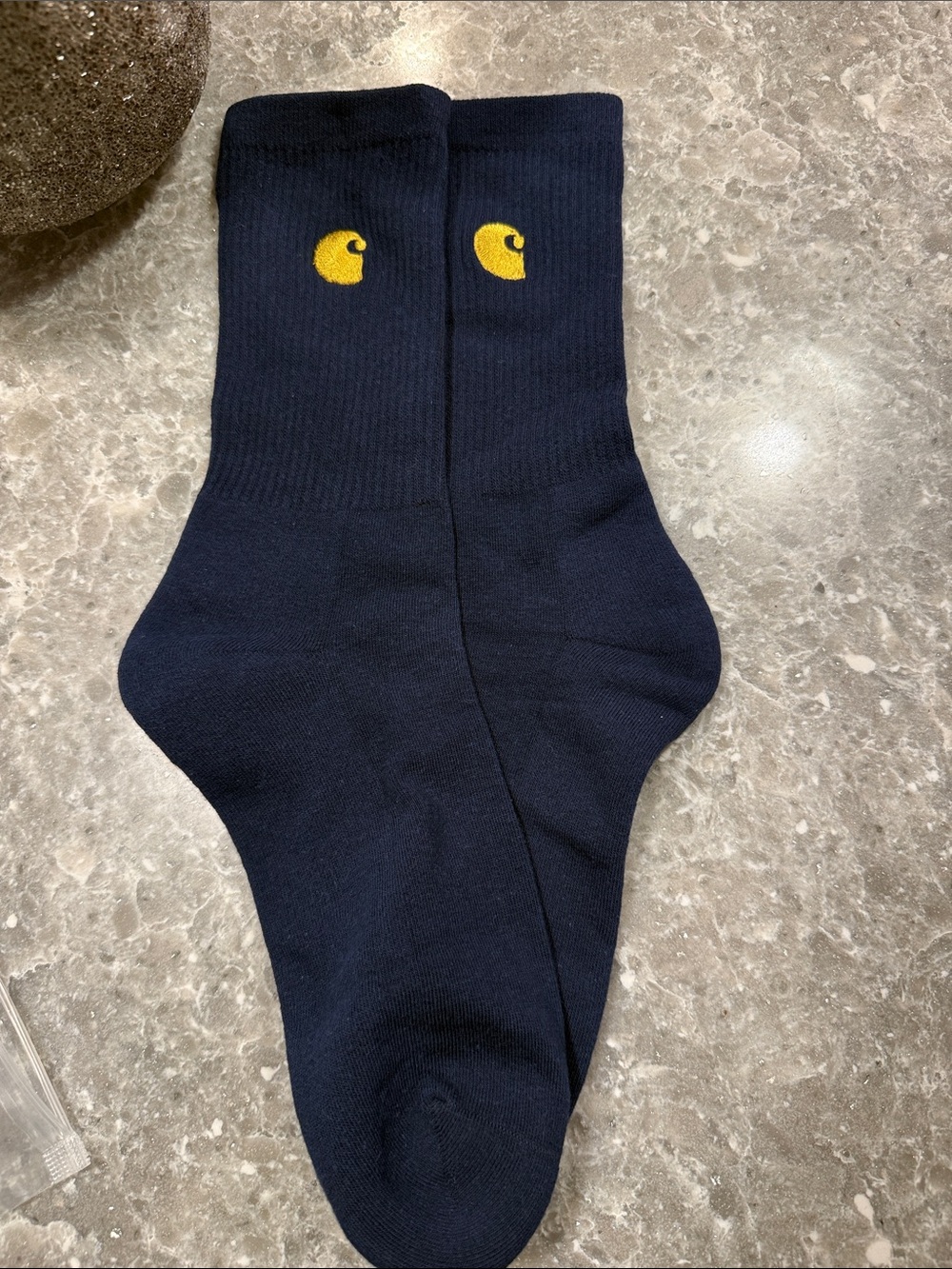 Carhartt Navy Crew Socks with Yellow Logo